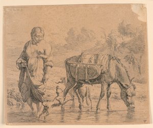 La paysanne et le muletier traversant un ruisseau