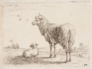 Brebis avec agneau - Karel Dujardin
