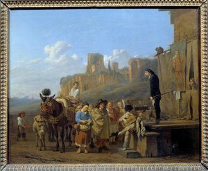 Les charlatans italiens Marchand ambulant vendant des médicaments sur les places publiques. Peinture de Karel Dujardin (1621-1678) 1657.