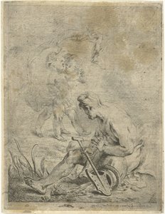 Dieu de la rivière regardant deux putti