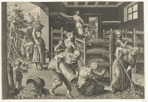 Récolte de feuilles de mûrier et alimentation des vers à soie (Vermis Sericus, série) - Karel van Mallery