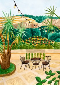 Vue sur une terrasse verdoyante