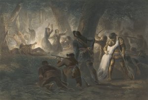 Délivrance des filles de Daniel Boone et Richard Callaway, pub. 1852 (gravure en couleur) - Karl Bodmer