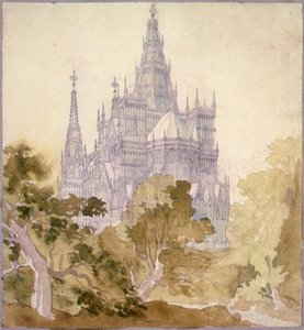 Paysage boisé avec une église gothique - Karl Friedrich Schinkel