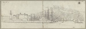 Vue de Naples avec le port, le Castel Nuovo, le phare et le Castel Sant