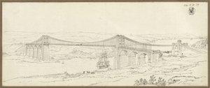 Vue du pont suspendu sur le détroit de Menai près de Bangor, au pays de Galles - Karl Friedrich Schinkel