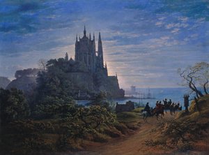 Église gothique perchée sur un rocher au bord de la mer