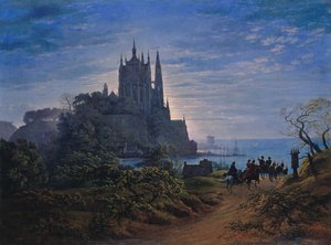 Église gothique sur un rocher au bord de la mer, 1815 - Karl Friedrich Schinkel