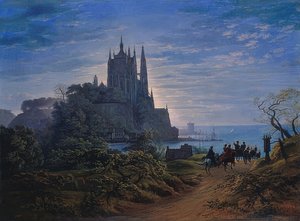 Église gothique sur un rocher au bord de la mer