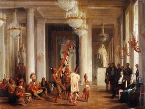 Danse par les Indiens Iowa dans le Salon de la Paix aux Tuileries, présentée par le peintre George Catlin - Karl Girardet