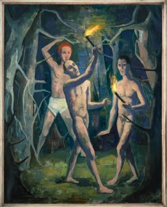 Des hommes avec des torches dans la forêt - Karl Hofer