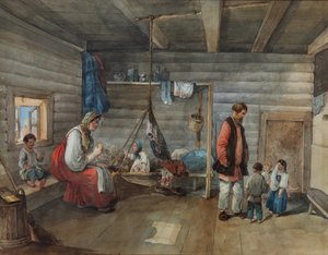 Dans une maison de village, 1841 - Karl Ivanovich Kolmann