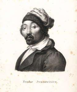 Feodor Jwanowitsch, nomade kalmouk kidnappé par les Russes qui est devenu plus tard peintre et graveur sur cuivre. Lithographie de Karl Joseph Brodtmann de l