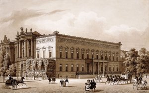Unter den Linden, Berlin. Le palais du prince Wilhelm, construit par Karl Langhans en 1834-36, et la Bibliothèque royale, construite par Georg Christian Unger 1775-78 selon les plans de Josef Emanuel Fischer von Erlach, surplombant la Platz am Opernhaus - Karl Loeillot Hartwig