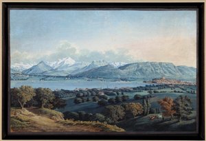 Vue de Genève avec le lac Léman et le Mont Blanc