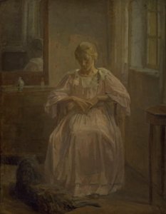Une jeune fille, Sophie Lofthus, avec un chien