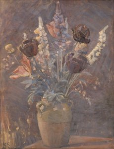 Vase en terre cuite avec des tulipes et d