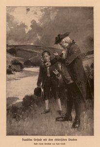 Benjamin Franklin à la recherche de la foudre (litho) - Karl Storch