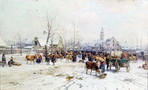 Un marché aux bestiaux en hiver