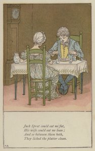 Jack Sprat ne pouvait pas manger de gras (lithographie en couleur) - Kate (after) Greenaway
