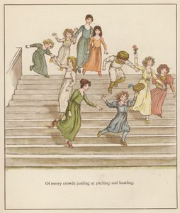 Illustration de Kate Greenaway pour Le Joueur de Flûte de Hamelin par Robert Browning (lithographie en couleur)