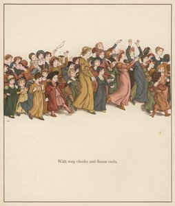 Illustration de Kate Greenaway pour Le Joueur de Flûte de Hamelin par Robert Browning (lithographie en couleur)