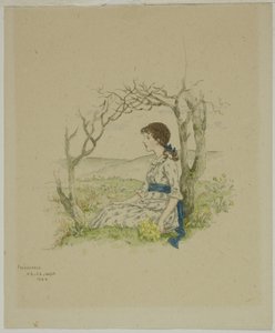 Fille assise avec des primevères