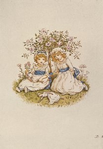 Deux filles avec des poupées assises sous un rosier, 19ème siècle - Kate Greenaway