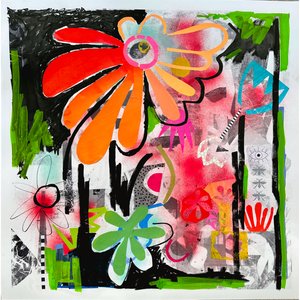 rebel bloom, 2025 (technique mixte sur papier) - Kathy Dunaway