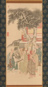 Dix Rakan examinant une peinture de Kannon en robe blanche, 1792
