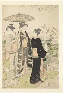 Admiration des fleurs de cerisier à Asukayama - Katsukawa Shuncho