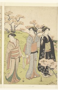 Admiration des cerisiers en fleurs à Asukayama - Katsukawa Shuncho