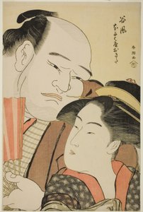 Le lutteur de sumo Tanikaze et la serveuse Okita du Naniwaya - Katsukawa Shuncho