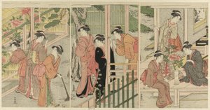 Femmes admirant des pivoines - Katsukawa Shuncho
