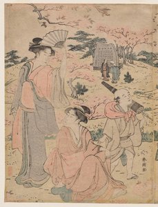 Femmes regardant les cerisiers en fleurs à Asukayama - Katsukawa Shuncho
