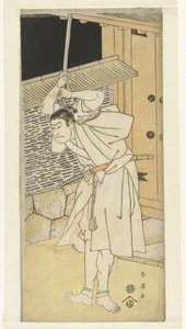 Acteur Otani Oniji avec épée levée, debout près d
