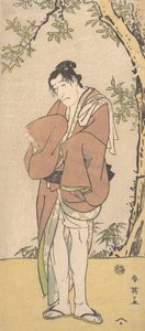 Un acteur non identifié en personne triste avec jambes et pieds nus - Katsukawa Shun