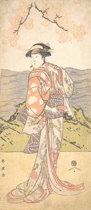 Le quatrième Iwai Hanshiro en femme sous un cerisier - Katsukawa Shun