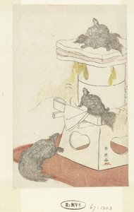 Tortues grimpant sur une décoration du Nouvel An - Katsukawa Shunei