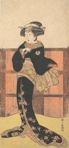 Le quatrième Iwai Hanshiro en femme en kimono noir, vers 1778 - Katsukawa Shunko