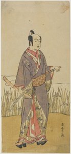 (Un acteur dans un rôle de samouraï tenant une flûte en bambou) - Katsukawa Shunsho