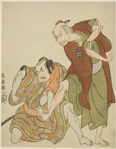Acteurs jouant les rôles de Giheiji et de son gendre, Danshichi Kurobei - Katsukawa Shunsho