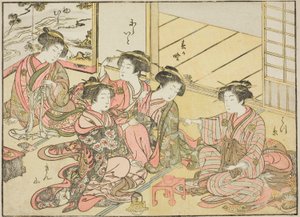 Courtisanes du Gakuiseya, du livre "Miroir des belles femmes des quartiers de plaisir (Seiro bijin awase sugata kagami)," vol. 1 - Katsukawa Shunsho