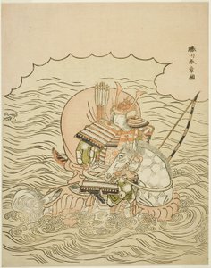 Taira no Atsumori chevauchant dans la mer - Katsukawa Shunsho