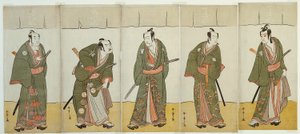 Les acteurs Ichikawa Monnosuke II (Karigane Bunshichi), Bando Mitsugoro I (An no Heibei), Ichikawa Danjuro V (Gokuin Sen