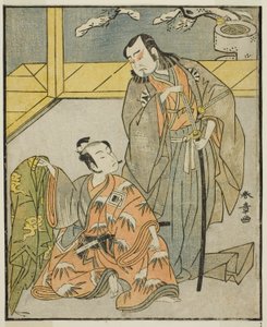 Les acteurs Nakamura Denkuro II dans le rôle de Suma no Dairyo (à droite), et Ichikawa Komazo II dans le rôle d
