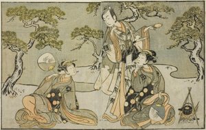 Les acteurs Nakamura Nakazo I en tant que Matsukaze (à droite), Ichikawa Komazo II en tant qu