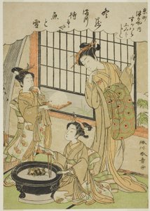 La courtisane Sugawara de la maison Tsuruya et ses kamuro Namiji et Kashiko - Katsukawa Shunsho
