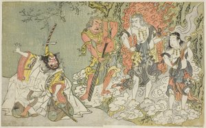 La pièce Fuki Kaete Tsuki mo Yoshiwara, jouée au théâtre Morita au onzième mois, vers 1771-72