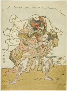 Le guerrier Omori Hikoshichi portant un démon femelle sur son dos